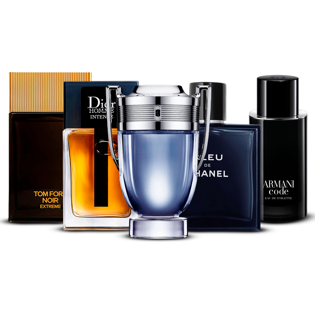 Sada 5 Parfémů – Tom Ford Noir Extrême, Dior Homme Intense, Invictus, Bleu de Chanel i Armani Code [100 ml každý]